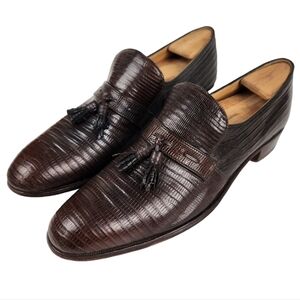 Nettleton Century Vintage Brown Teju Lizard Slip On Loafers Men's Size 12 Narrow